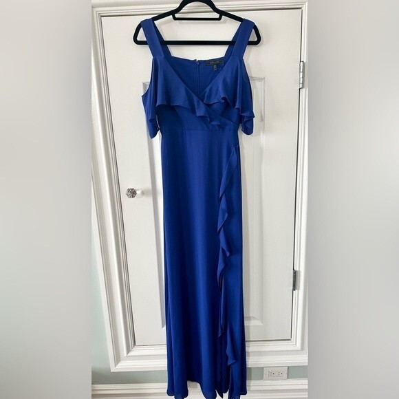 BCBGMaxazria Royal Blue Ruffle Shoulder Gown Size 2 - Picture 2 of 3